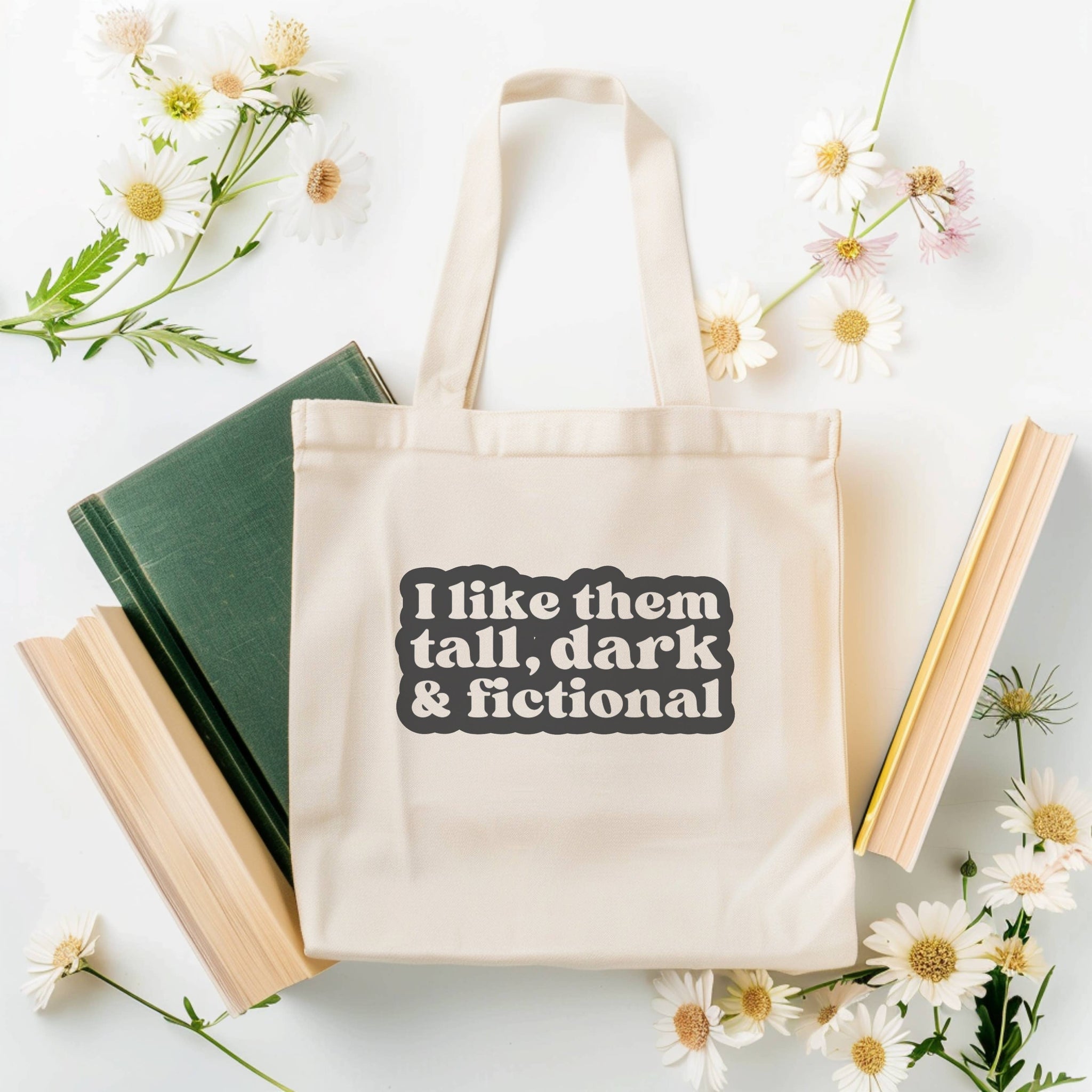 Tote Bag - "Tall, Dark & Fictional" Organic Cotton Book Bag